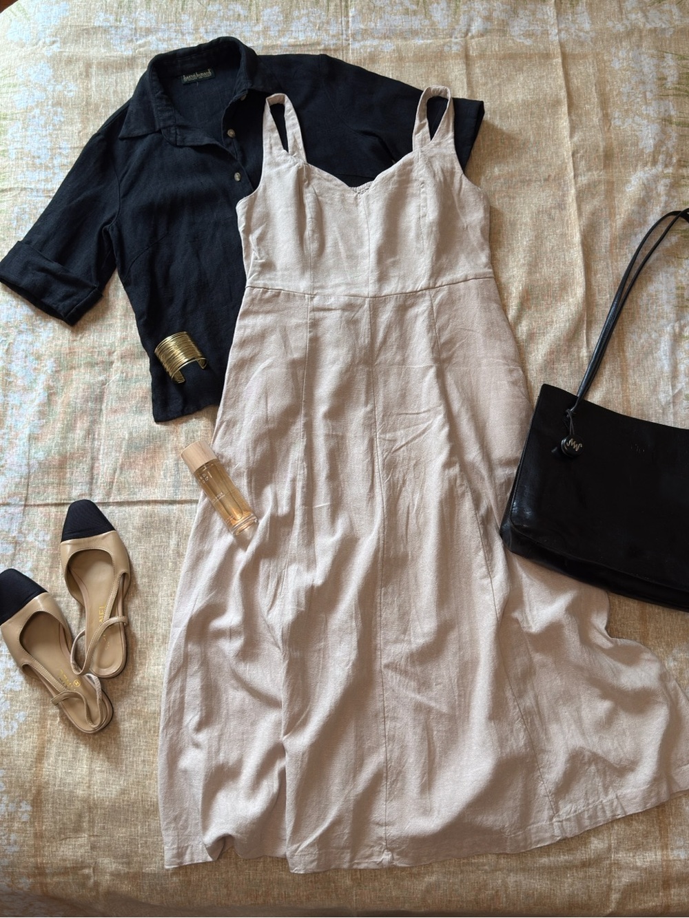 Old Navy Cream Linen-Blend midi dress